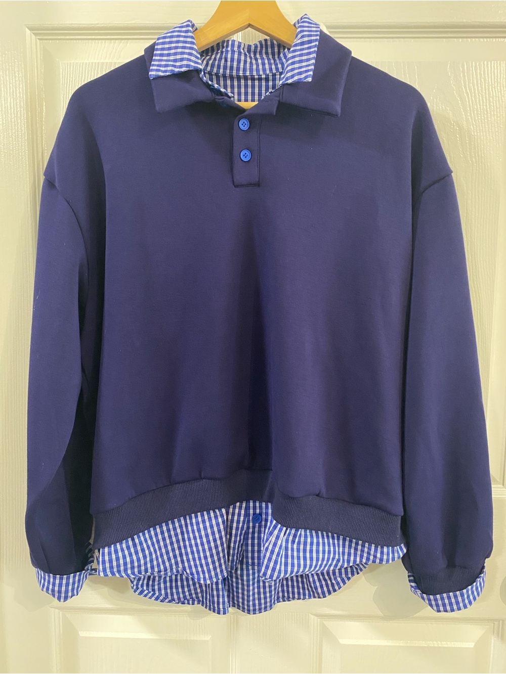 Aelfric Eden WMNS L Combo Royal Blue & White Gingham Poplin Sweatshirt Preppy